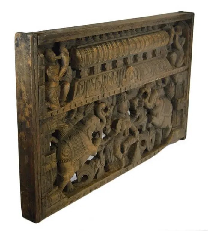 Antique Indian Hand-Carved Sheesham Religious Temple Plaque, Early 20th Century - 2