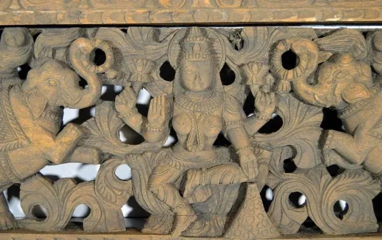 Antique Indian Hand-Carved Sheesham Religious Temple Plaque, Early 20th Century - 7