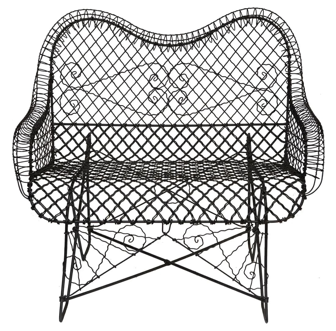 Antique Victorian French Iron Wire Loveseat - 3