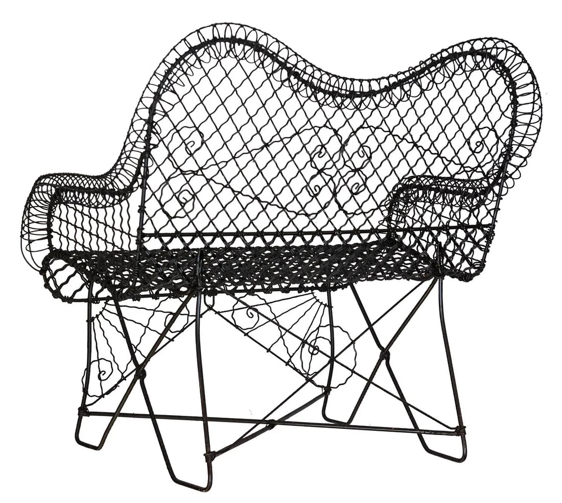 Antique Victorian French Iron Wire Loveseat - 4