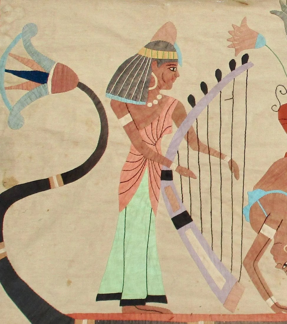 1970s Vintage Ancient Scene Large Scale Egyptian Applique Textile - 3