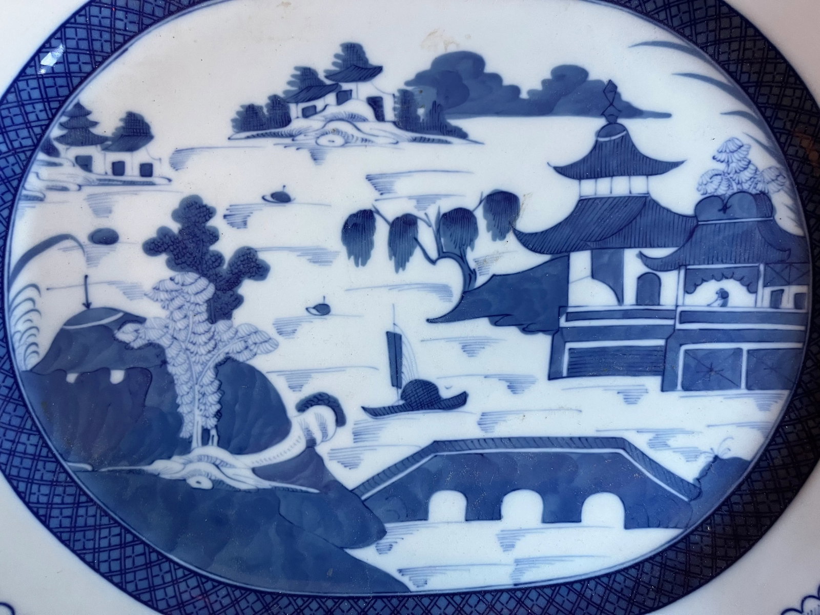 Large 17" Chinese Export Blue & White Canton Platter by Mottahedeh for Historic Charleston - 2