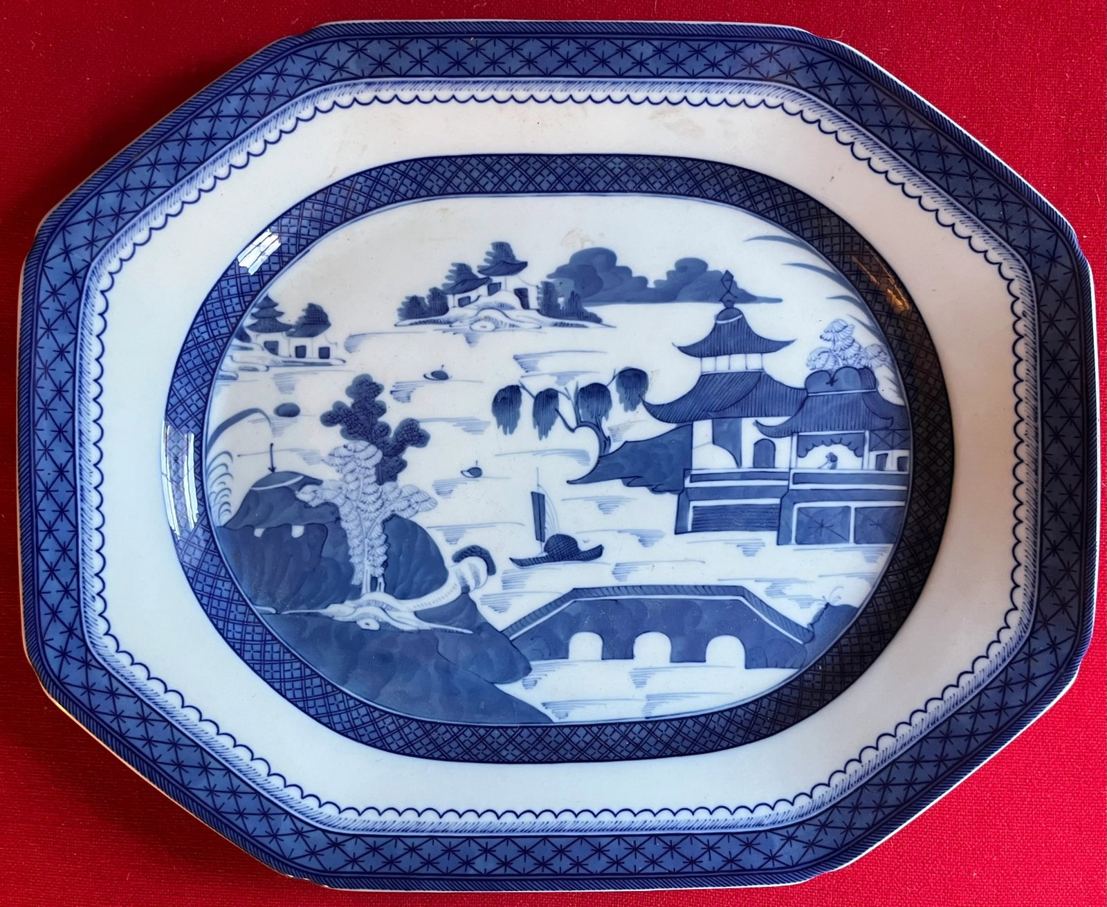 Large 17" Chinese Export Blue & White Canton Platter by Mottahedeh for Historic Charleston - 3