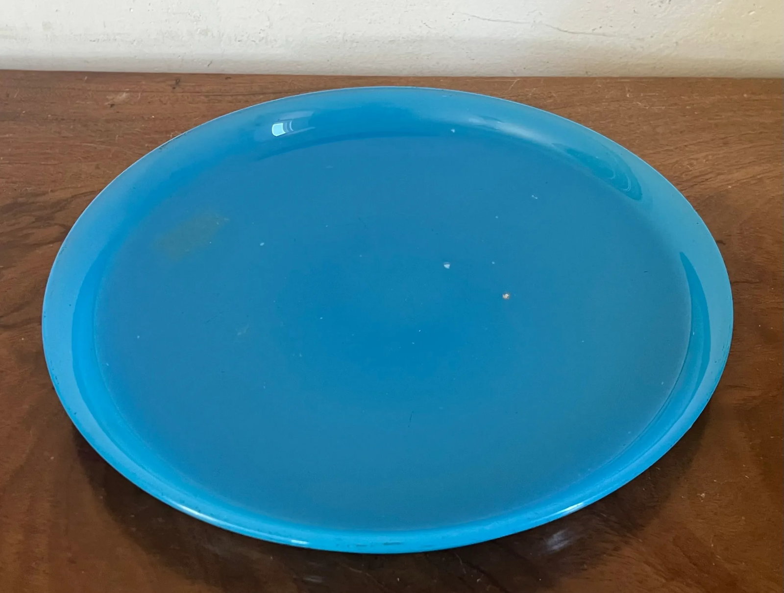 Antique 19th Century French Blue Opaline Glass Tray or Round Platter - 4