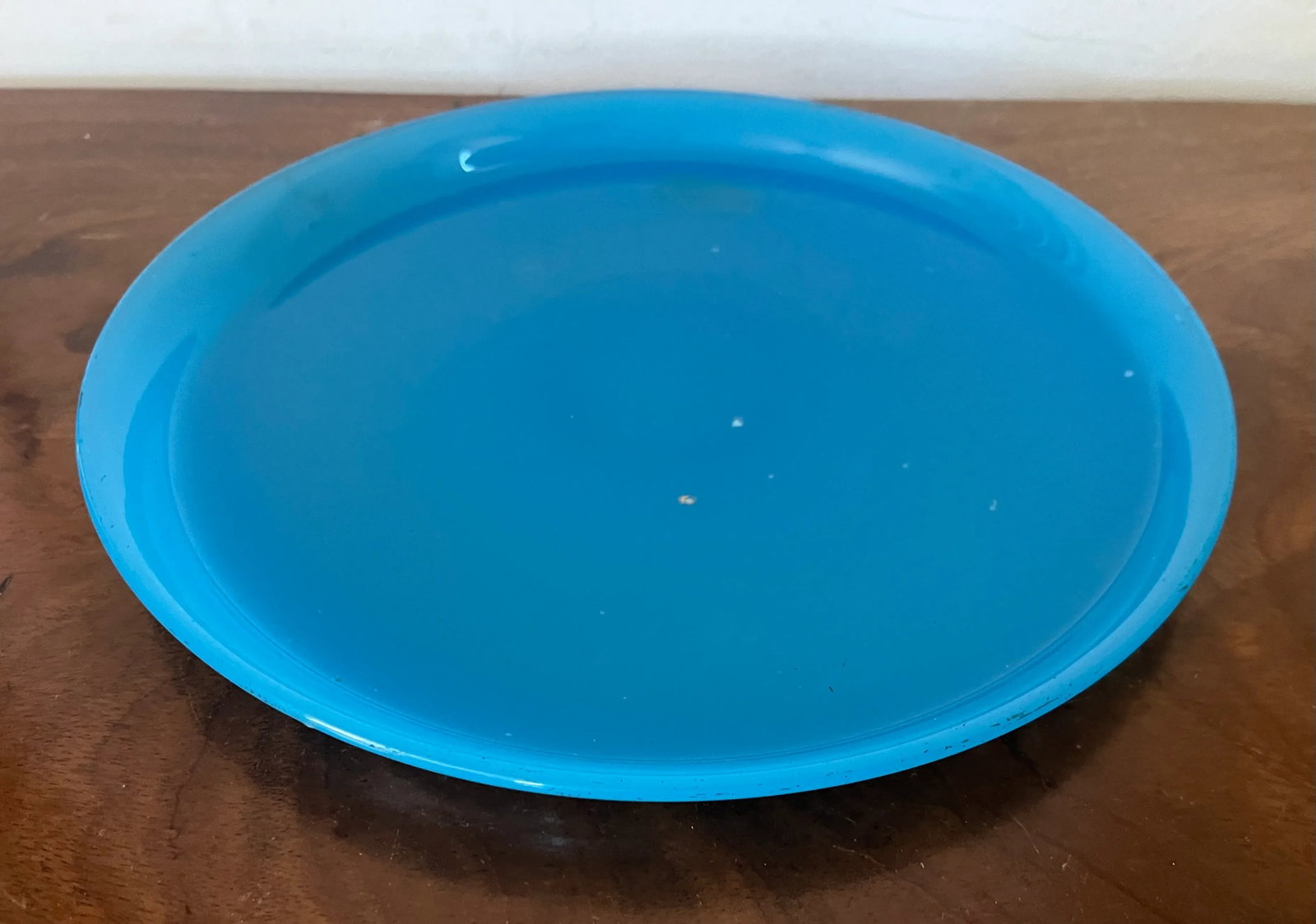 Antique 19th Century French Blue Opaline Glass Tray or Round Platter - 8