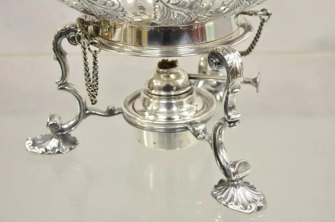 Antique English Victorian Ps Co. Silver Plated Tipping Tea Pot on Warming Base - 5