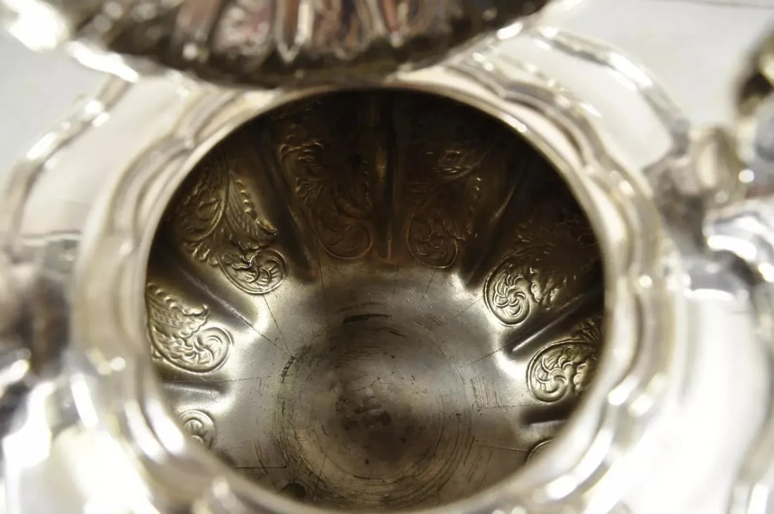 Antique English Victorian Ps Co. Silver Plated Tipping Tea Pot on Warming Base - 6