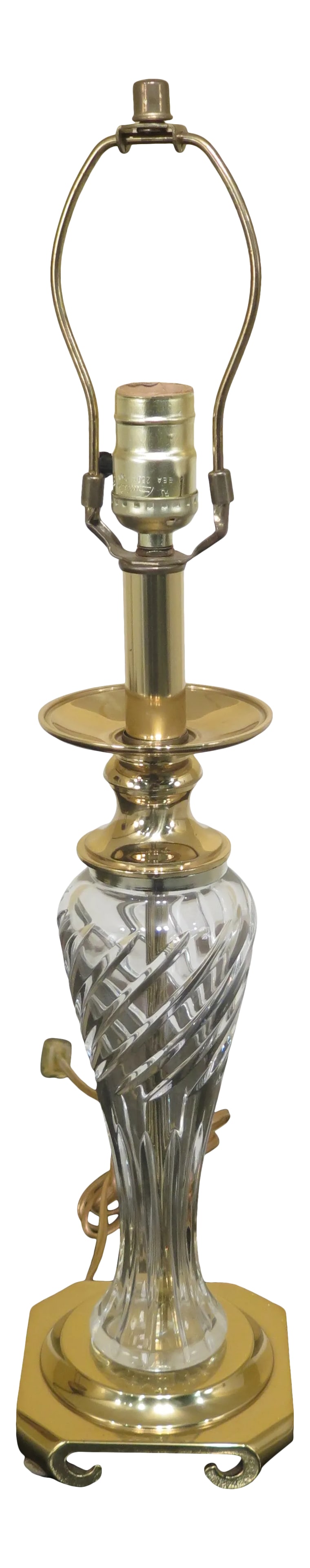 Crystal & Brass Table Lamp in Waterford Style: C.1993 High-Quality Construction Traditional Style Similar Quality To Waterford Polished Brass Base High-Quality Crystal Condition: Excellent Super Clean Condition Size: 5w x 5d x 23h Condition: