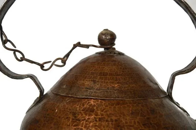Vintage Hand-Hammered Copper Teapot With Patina From 20th Century, India - 3