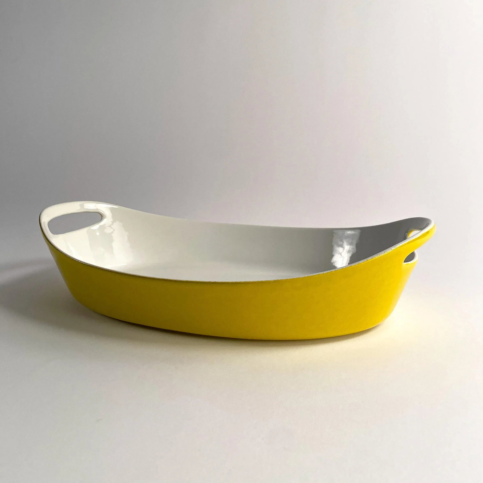 Vintage Yellow Enameled Castiron Casserole Dish by Michael Lax for Copco - 3