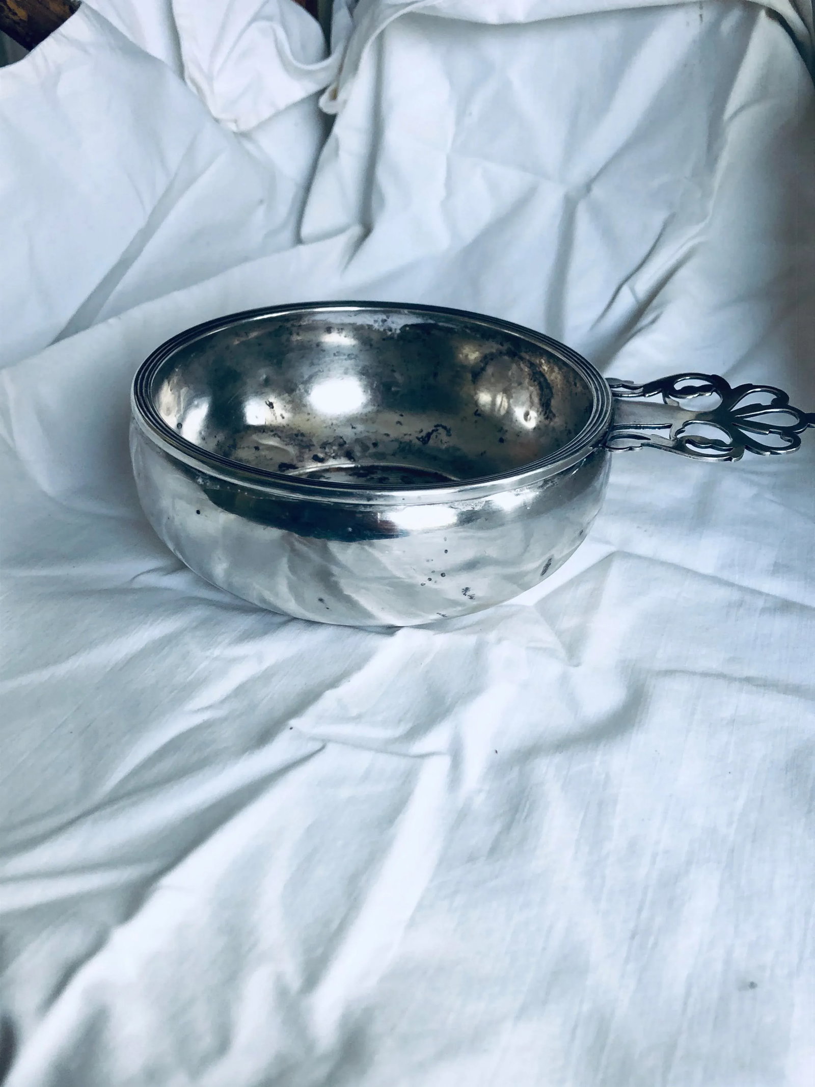 1950s Sterling Silver Porriger With Pierced Handle - 2