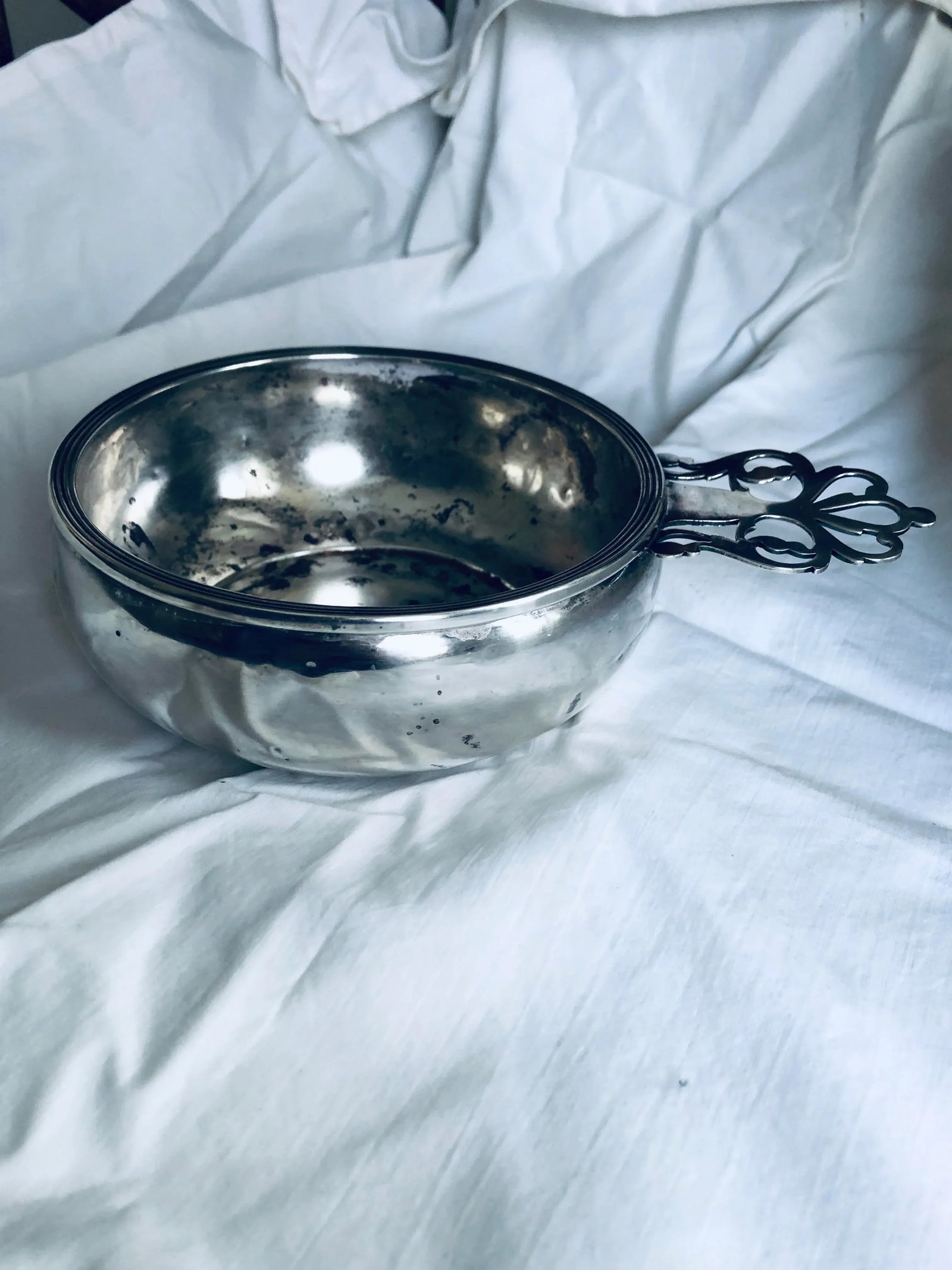 1950s Sterling Silver Porriger With Pierced Handle - 7