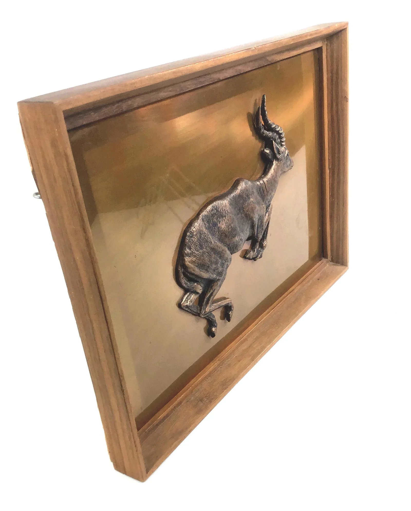1950s Vintage Zambian Copper Hand Carved Impala Framed Wall Sculpture - 2