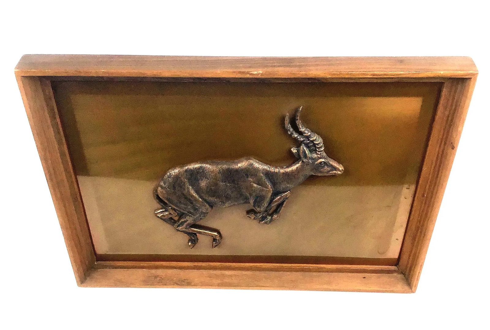 1950s Vintage Zambian Copper Hand Carved Impala Framed Wall Sculpture - 3