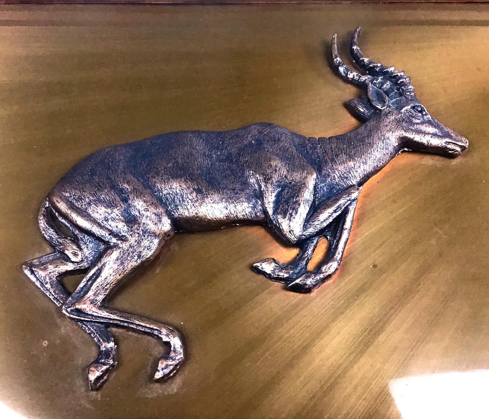 1950s Vintage Zambian Copper Hand Carved Impala Framed Wall Sculpture - 4