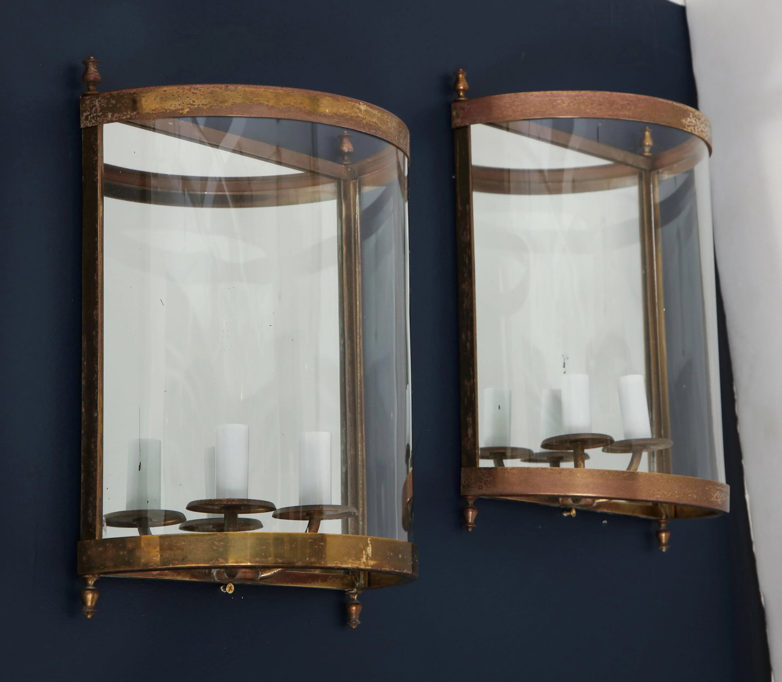 Brass Mirror and Glass Neoclassical Sconces, France, 1960s - a Pair - 7