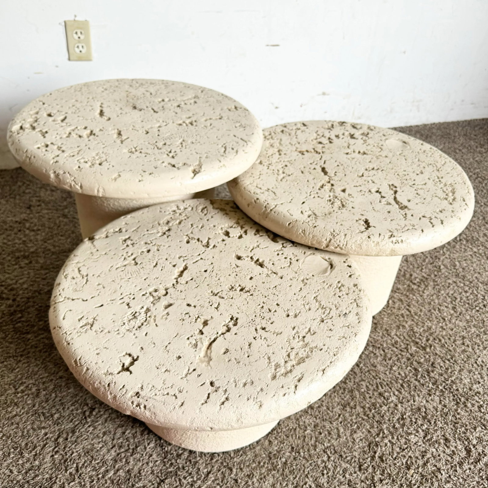Postmodern Cream Faux Coral Circular Mushroom Nesting Tables - Set of 3 - 2