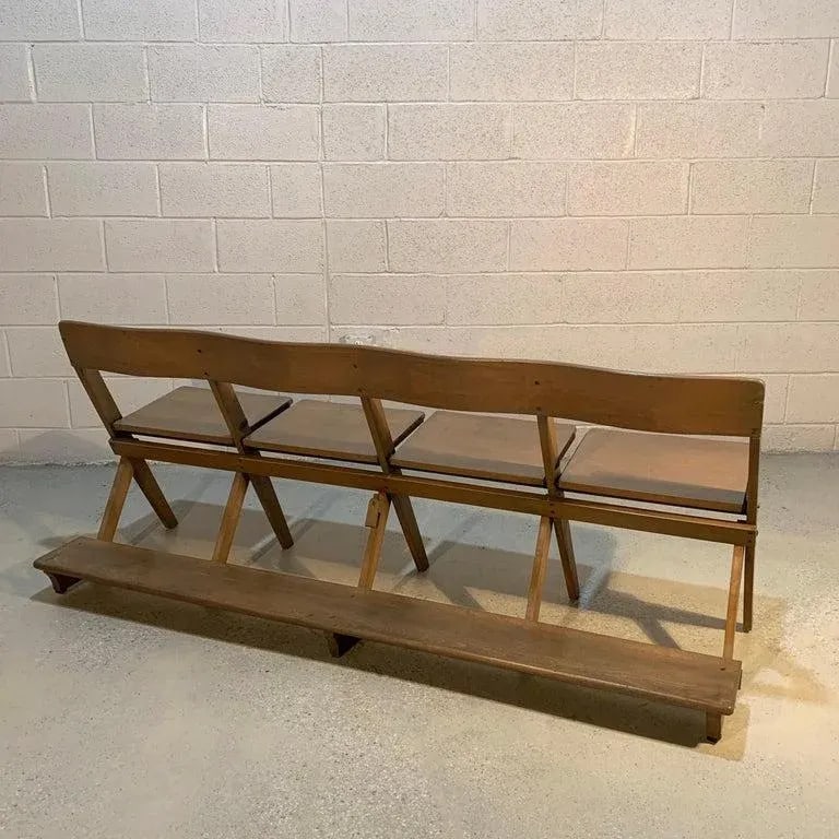 Mid Century Pickled Maple Folding Auditorium Theater Bench - 7