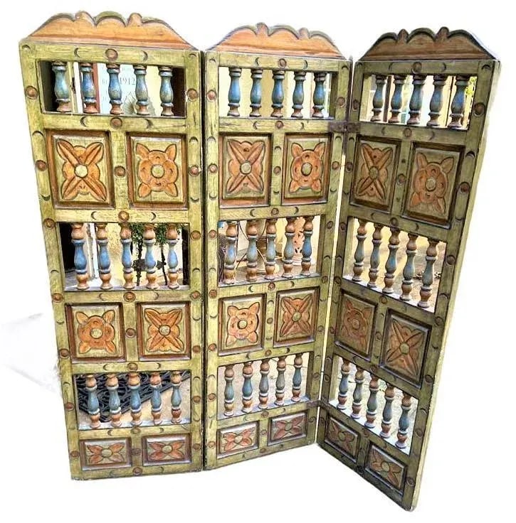 Extraordinary Antique Painted 18th Century Spanish Colonial Room Divider From Mexico - 4