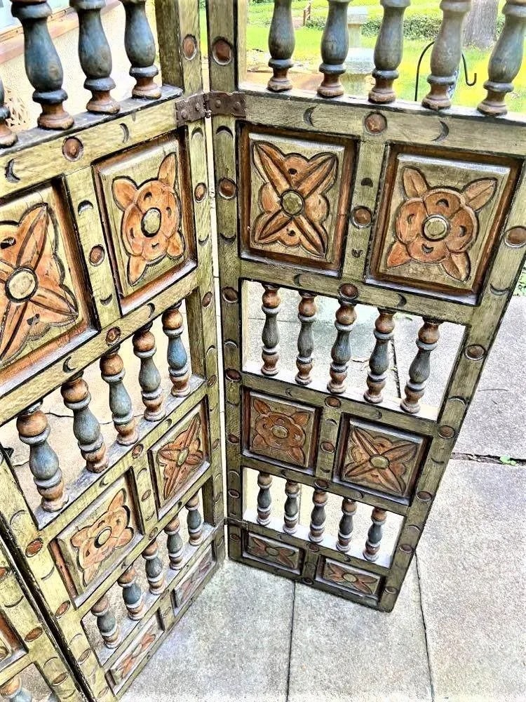 Extraordinary Antique Painted 18th Century Spanish Colonial Room Divider From Mexico - 8