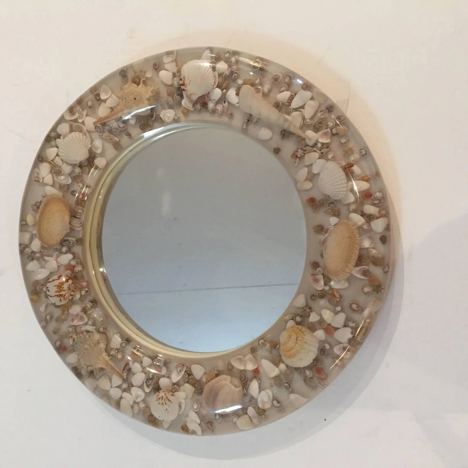 Lucite and Shell Midcentury Modern Round Mirror - 2