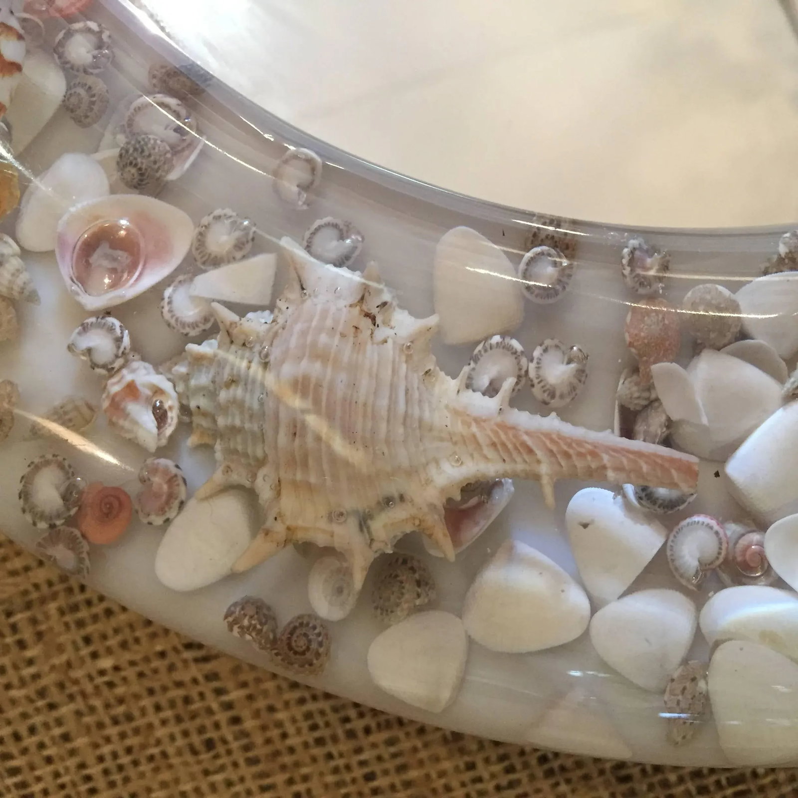 Lucite and Shell Midcentury Modern Round Mirror - 3