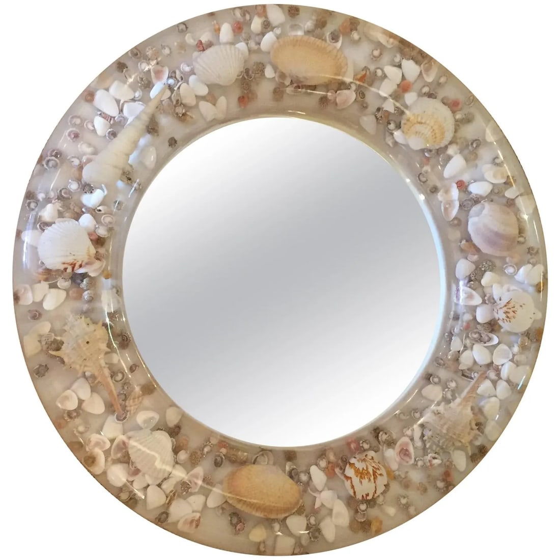 Lucite and Shell Midcentury Modern Round Mirror - 5