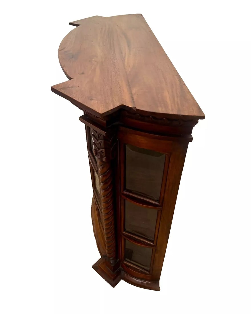 1950s Vintage China Cabinet Curio Beveled Glass Curved Door Barley Twist Column Petite - 3