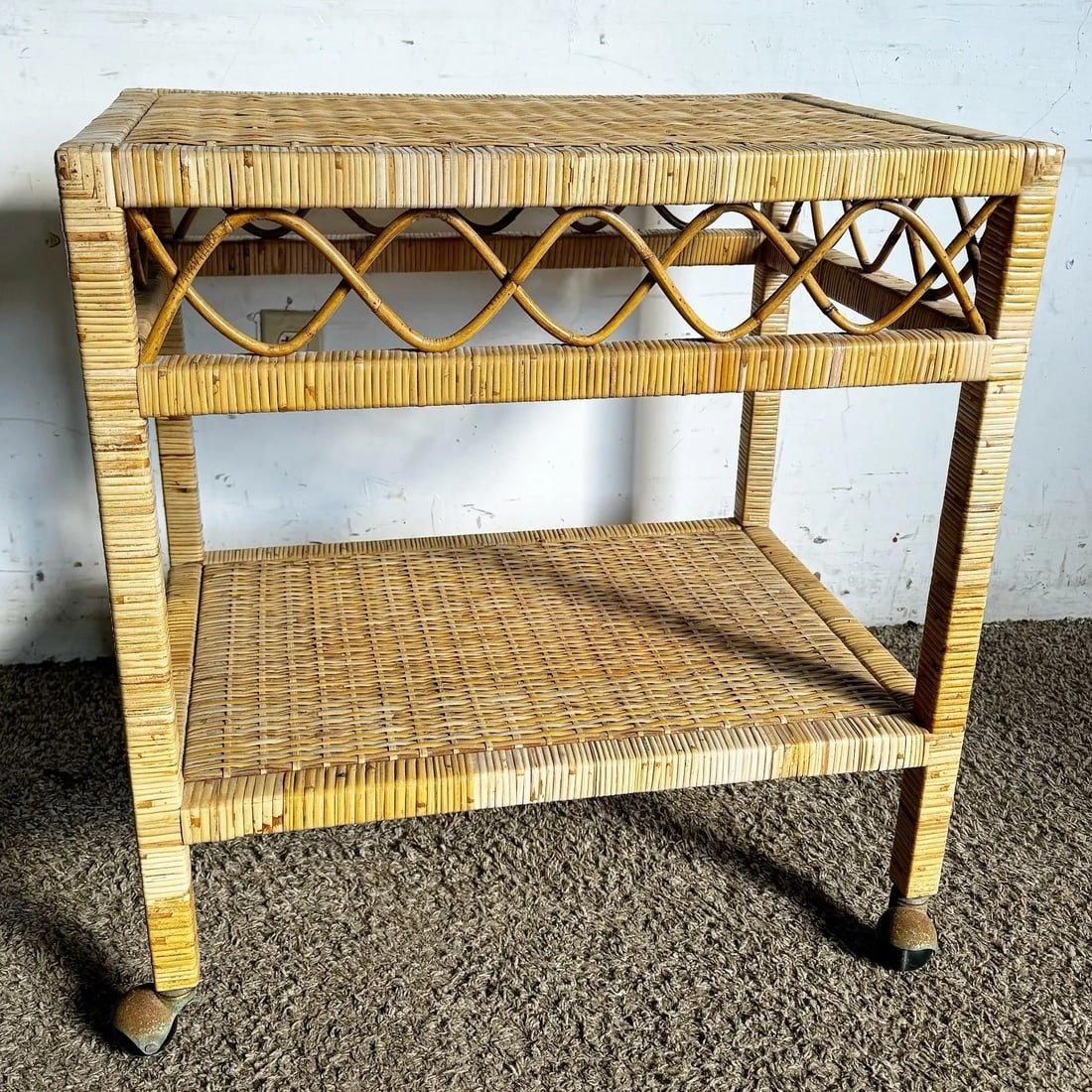 Boho Chic Wicker Two Tier Cart - 2