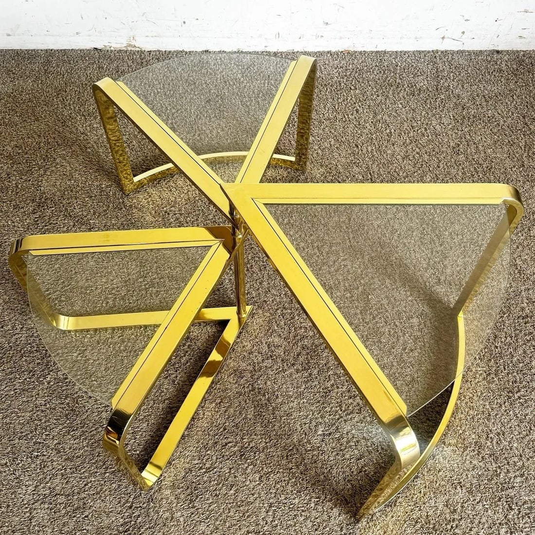 Mid Century Modern Gold Fan Coffee Nesting Table - Three Tier - 2