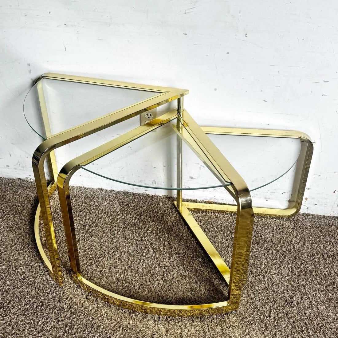 Mid Century Modern Gold Fan Coffee Nesting Table - Three Tier - 3