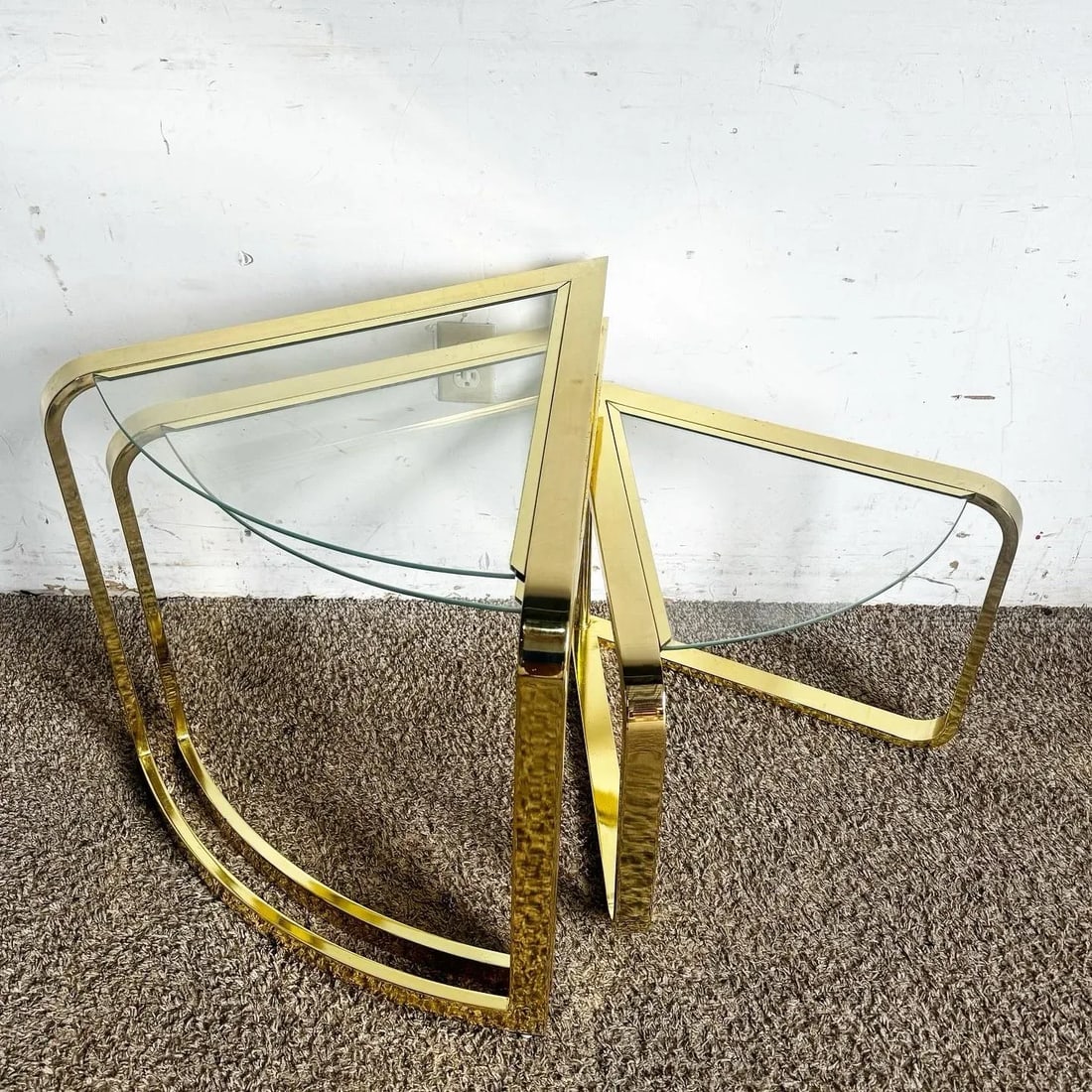 Mid Century Modern Gold Fan Coffee Nesting Table - Three Tier - 4