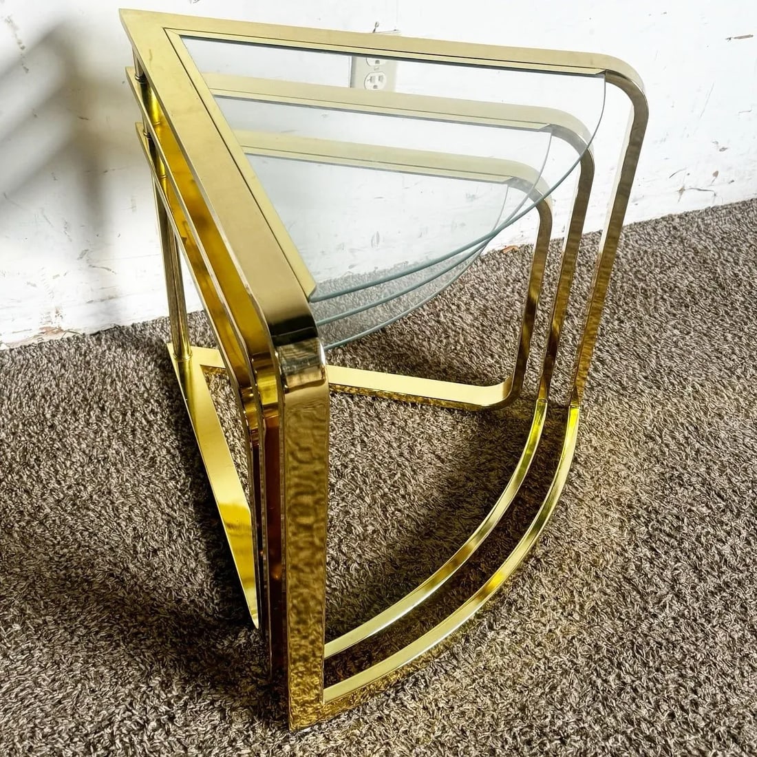 Mid Century Modern Gold Fan Coffee Nesting Table - Three Tier - 5