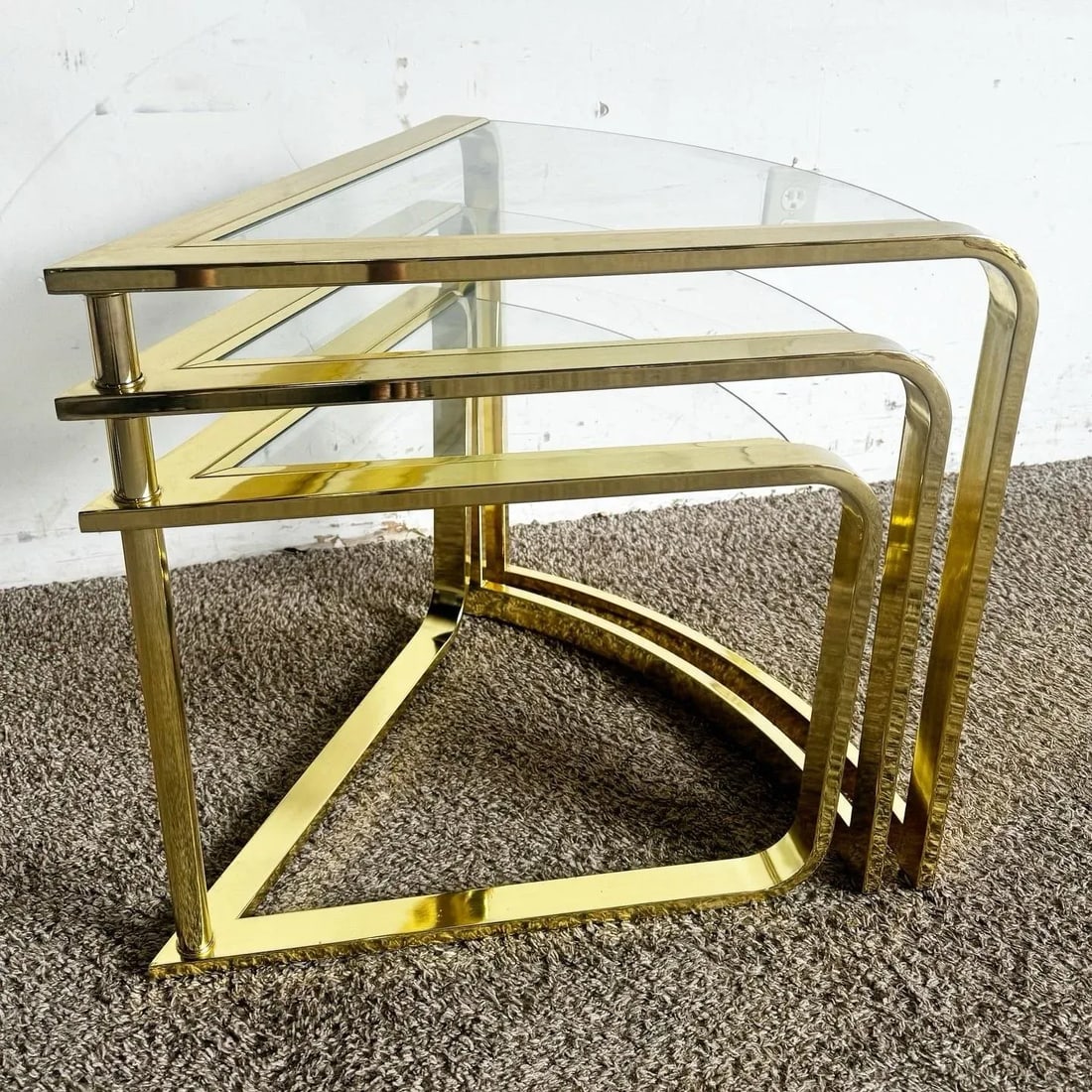 Mid Century Modern Gold Fan Coffee Nesting Table - Three Tier - 6