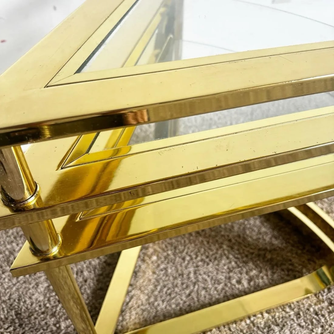 Mid Century Modern Gold Fan Coffee Nesting Table - Three Tier - 7