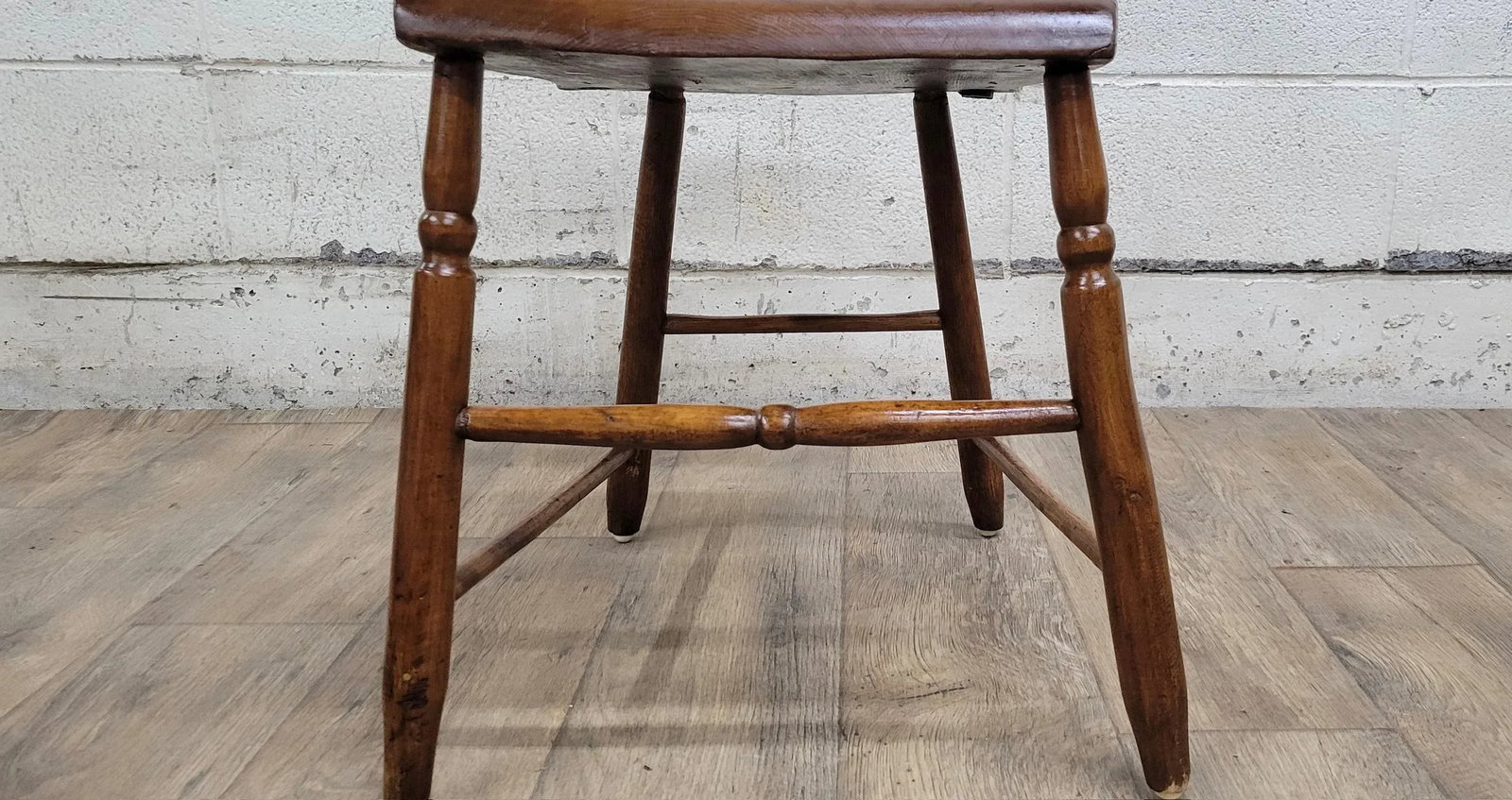 Antique Primitive Handmade Farmhouse Plank Seat Spindle Back Chairs - Set of 3 - 7
