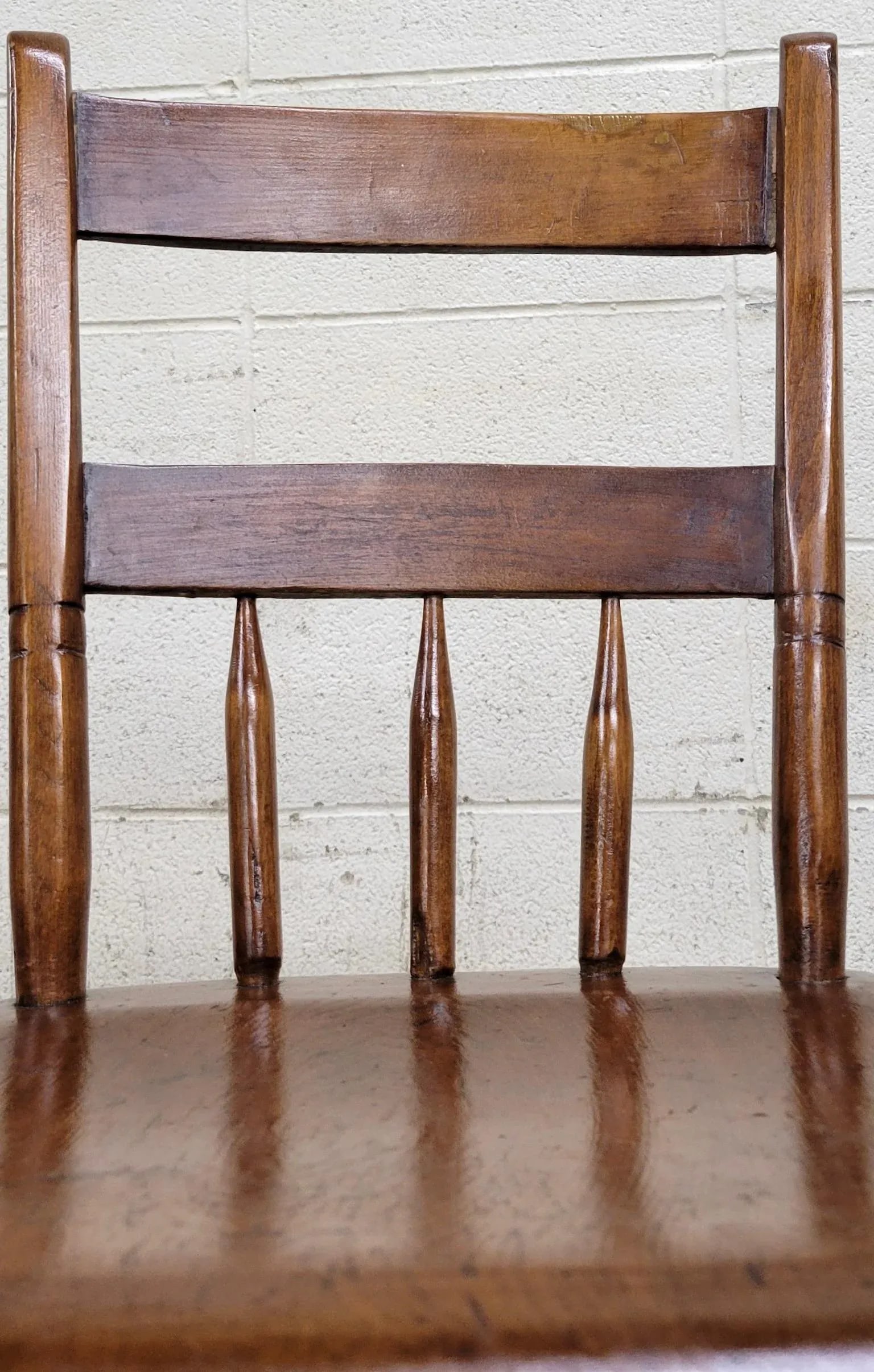 Antique Primitive Handmade Farmhouse Plank Seat Spindle Back Chairs - Set of 3 - 8
