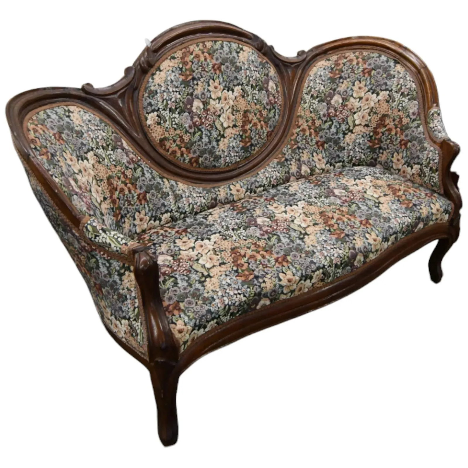 Mid 20th Century Antique Victorian Medallion Back Parlor Sofa - 2