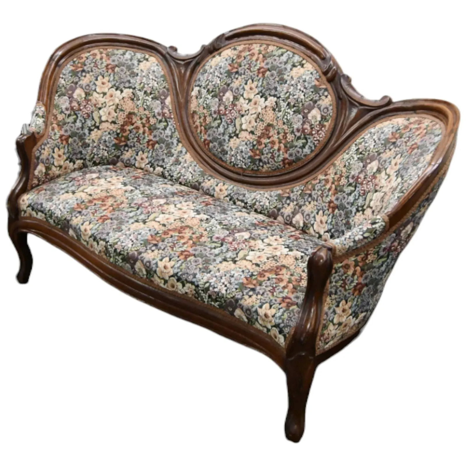 Mid 20th Century Antique Victorian Medallion Back Parlor Sofa - 3