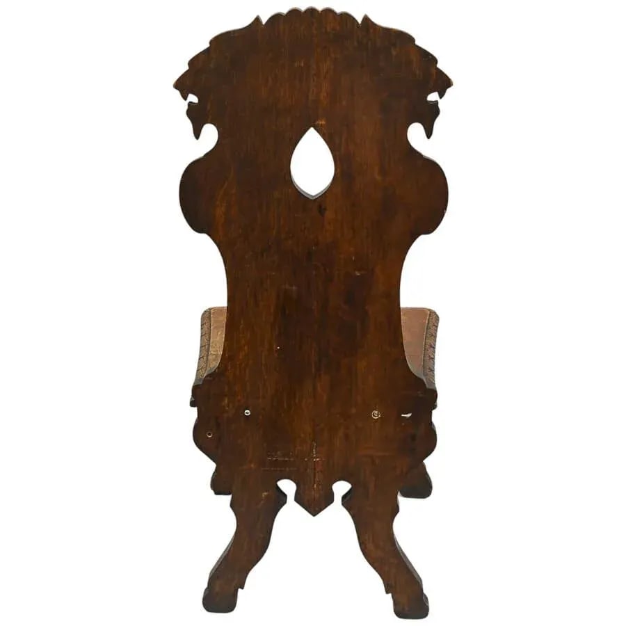 Antique Handcrafted Oak Sgabello Griffon Hall Chair - 4