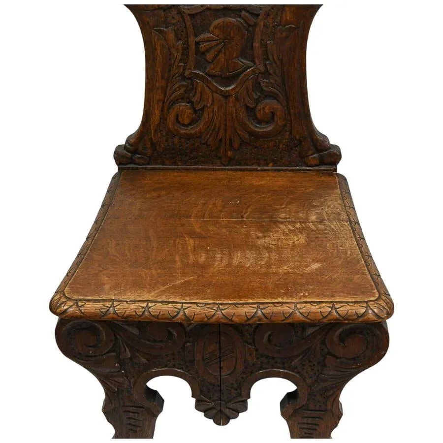 Antique Handcrafted Oak Sgabello Griffon Hall Chair - 6