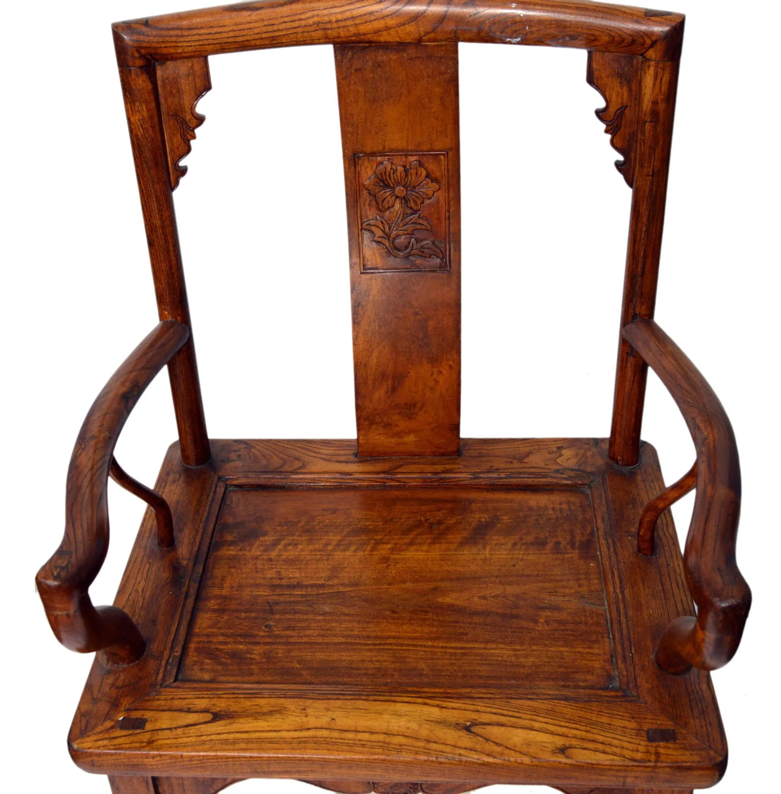 Chinese 19th Century Armchair with Open Arms and Hand-Carved Floral Motifs - 2