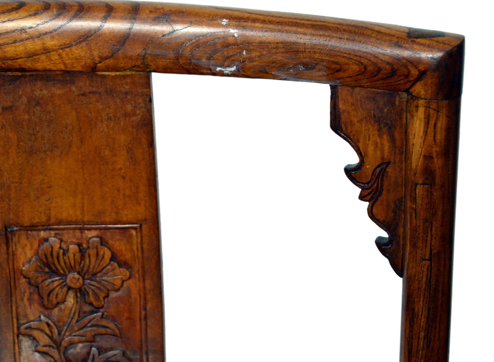 Chinese 19th Century Armchair with Open Arms and Hand-Carved Floral Motifs - 4
