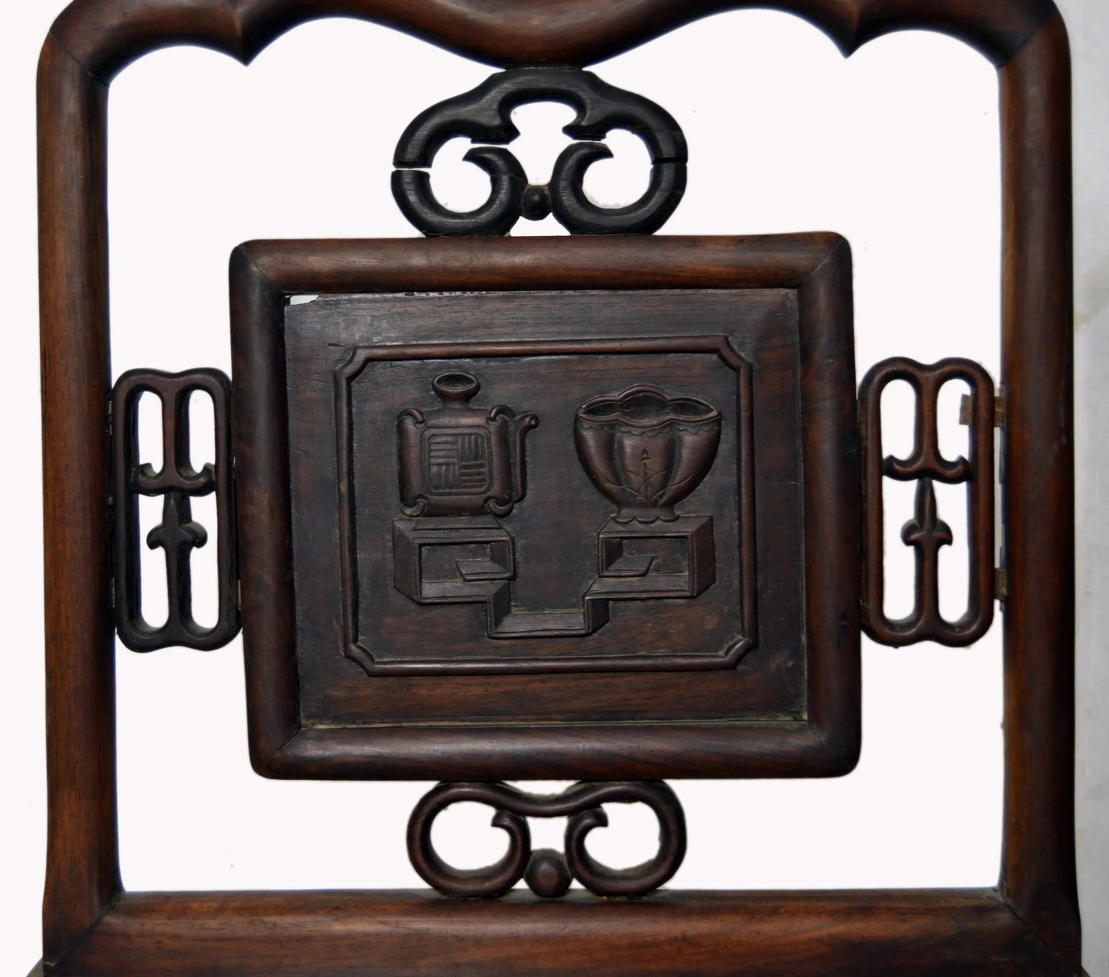 Yumu Wood Chinese Chair With Hand-Carved Decor and Lacquered Finish - 2