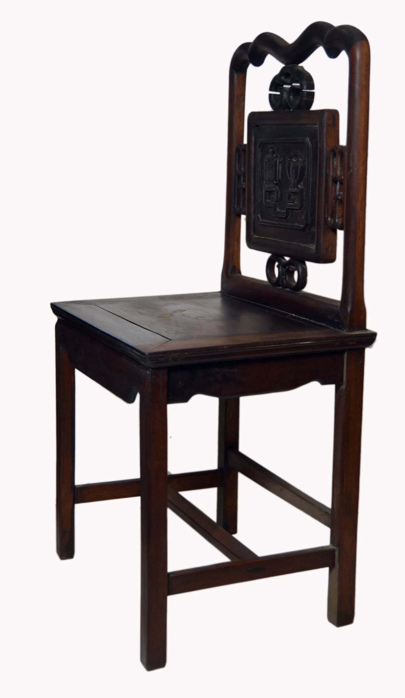 Yumu Wood Chinese Chair With Hand-Carved Decor and Lacquered Finish - 7
