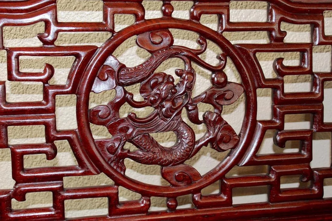 Imperial Dragon Motif Arm Chair With Foo Dog on Legs & Ball & Claw Feet Rosewood - Set of 4 - 9