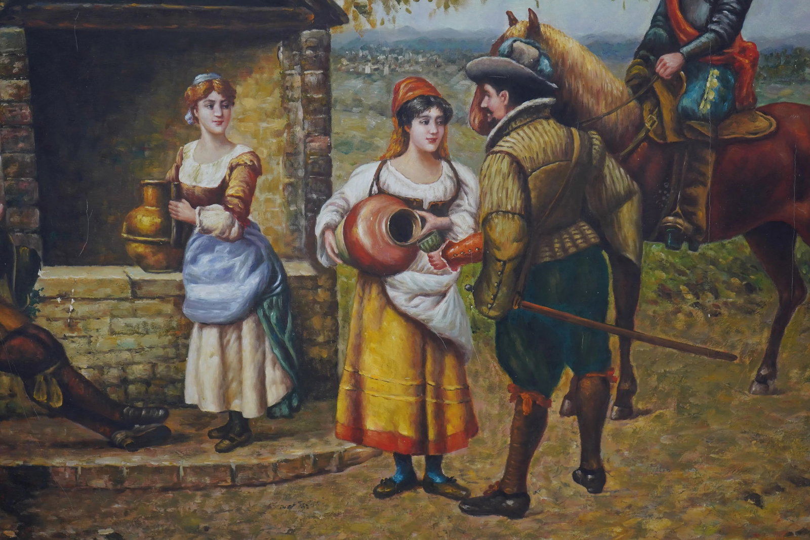 Large Framed Oil Painting on Canvas Mexican Village - 8