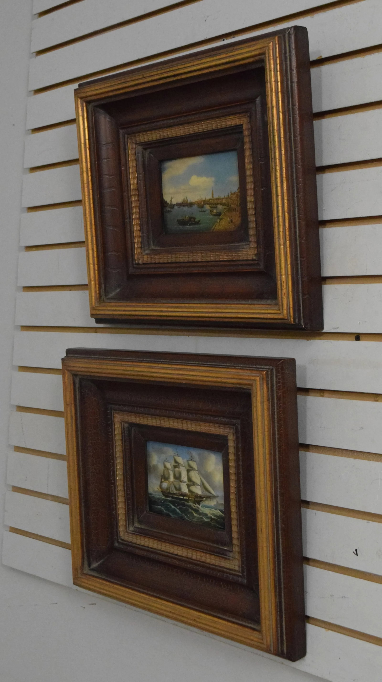 Pair Artist Signed Ship Oil Paintings on Boards - 2