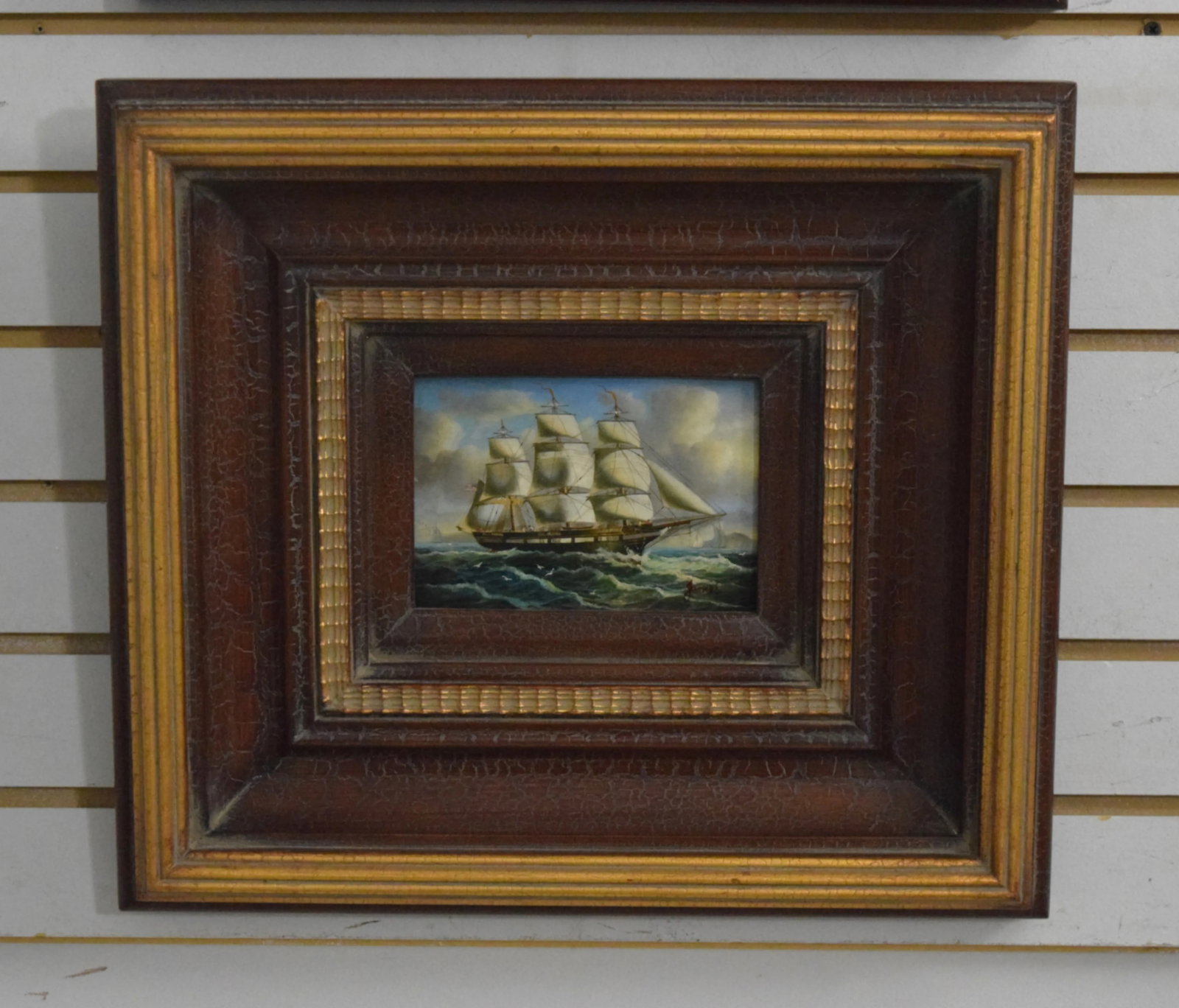 Pair Artist Signed Ship Oil Paintings on Boards - 5