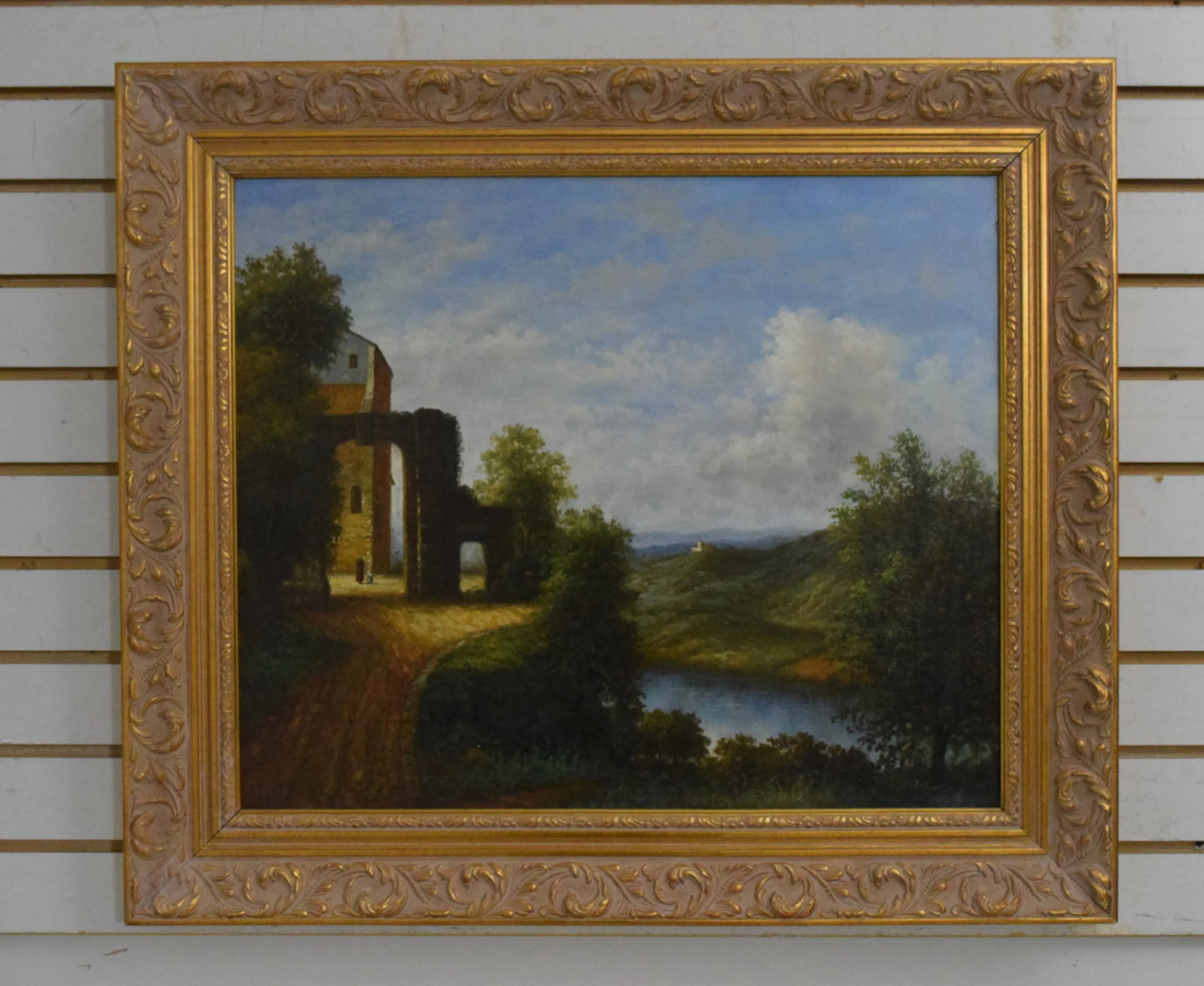 Artist Signed European Countryside Oil Painting on Canvas - 2